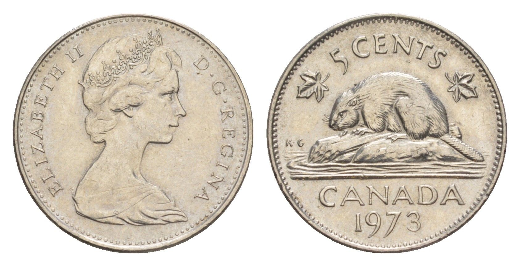 Канада 5 центов 1973 Елизавета II (1952-2022), бобр KM 60.1 никель 4639-459