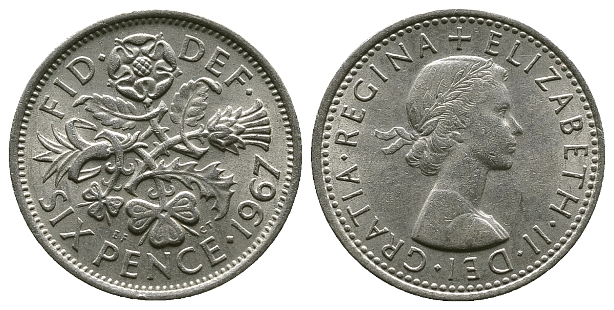 Великобритания 6 пенсов 1967 Елизавета II (1952-2022) KM 903, Spink 4149 медно-никель 4381-862
