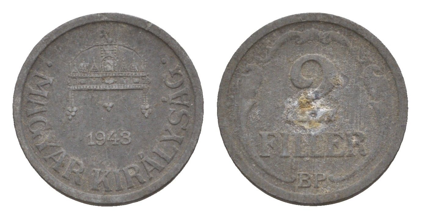 Венгрия 2 филлера 1943 BP KM 519 цинк 4658-339