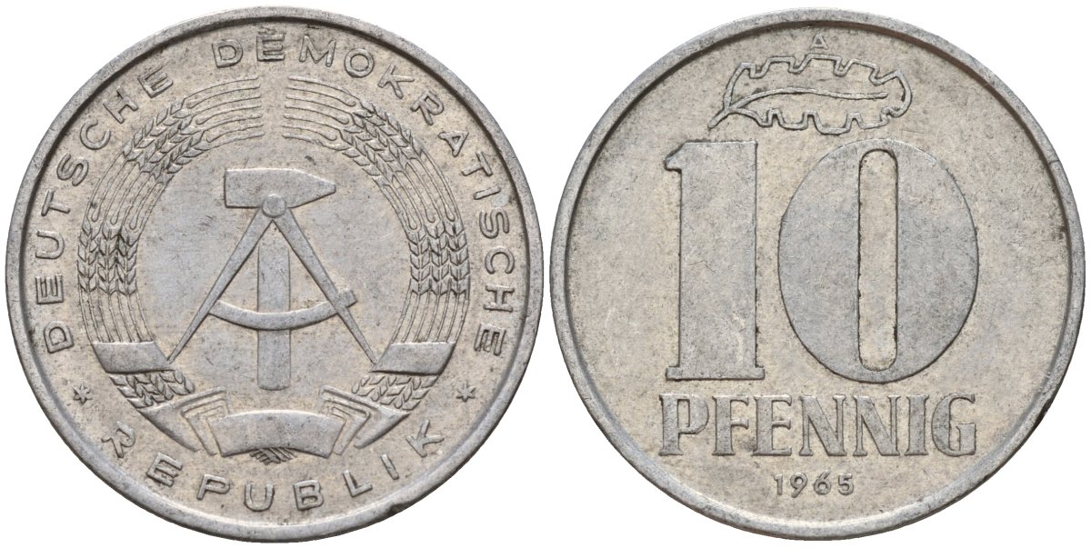 ГДР 10 пфеннигов 1968 A KM 10 алюминий 55-544