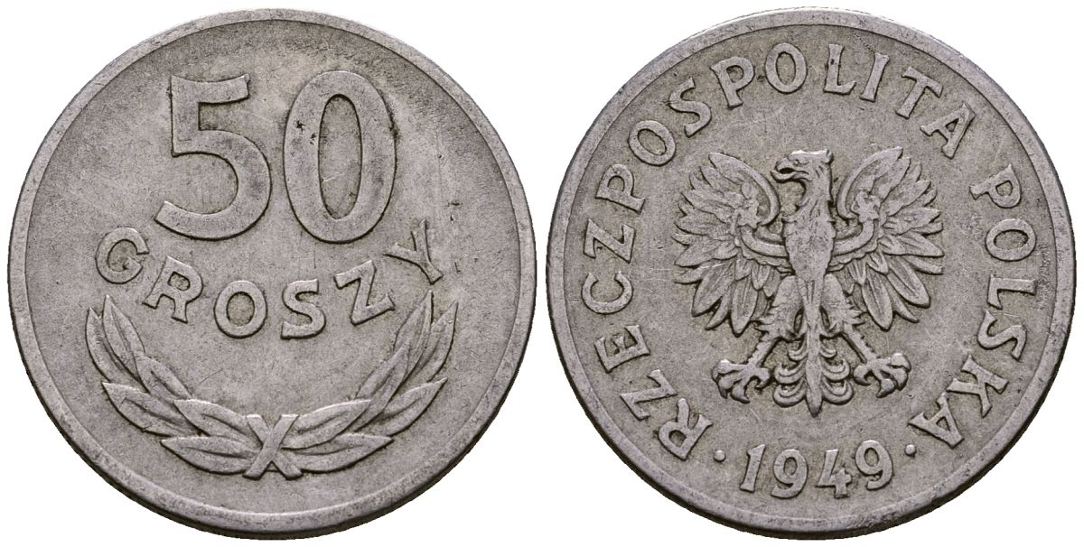 Польша 50 грошей 1949 KM 44а, Parchimowicz 209b алюминий 4177-745