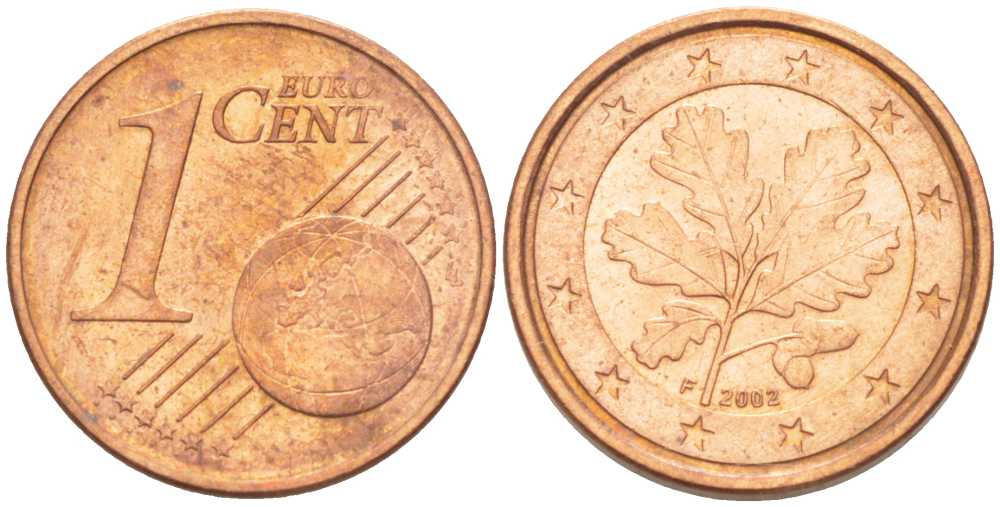 ГЕРМАНИЯ 1 ЕВРОЦЕНТ 2002 F KM 207 сталь плакированная медью 206-1138