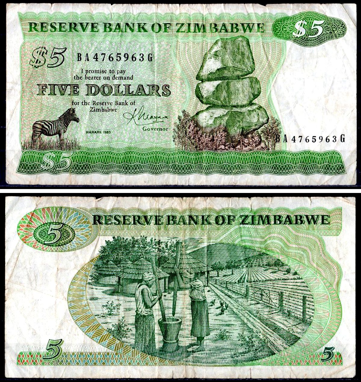 Зимбабве 5 долларов 1983 Pick 2 c бумага 7147-39-1-1
