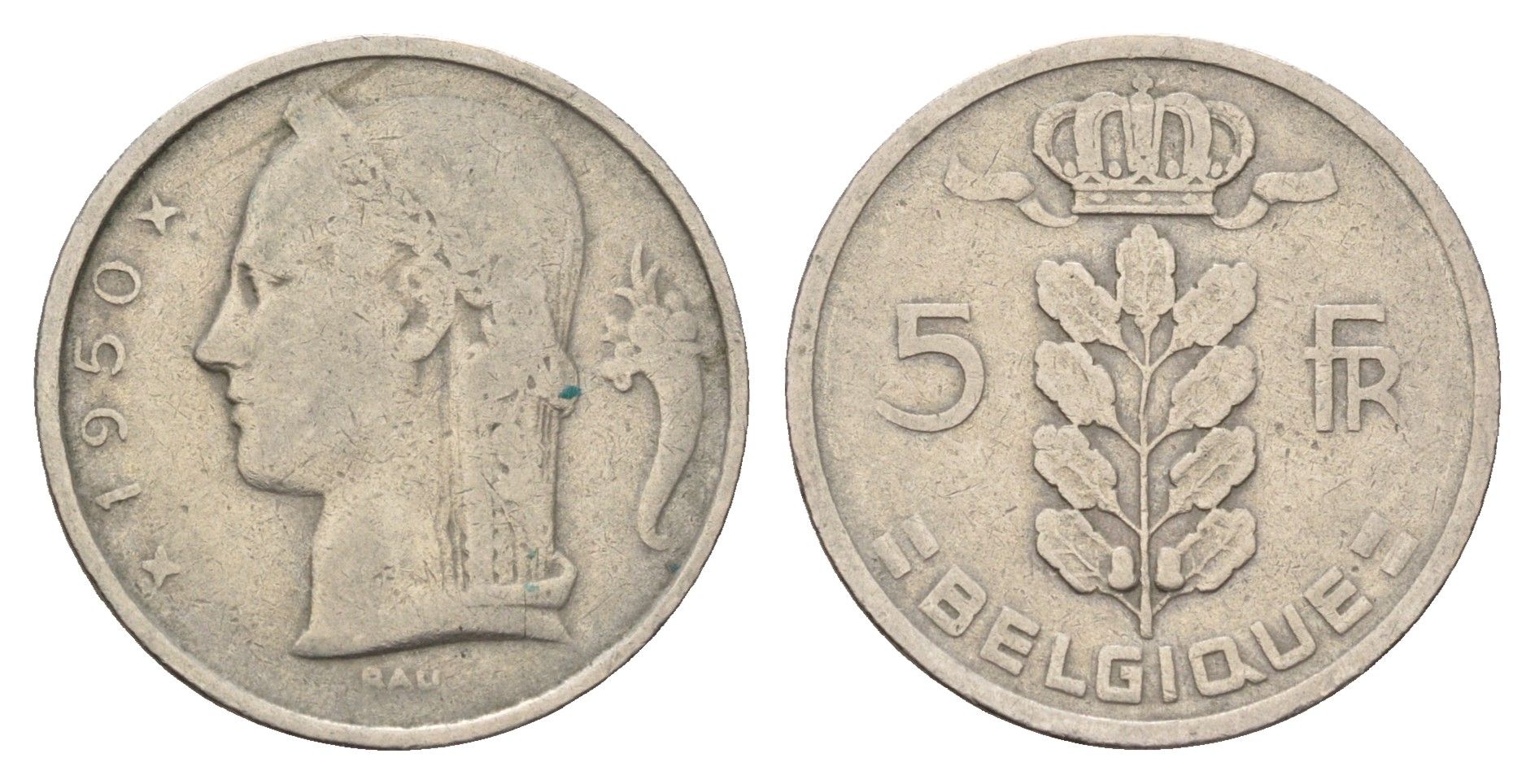 Бельгия 5 франков 1950 Belgique, Леопольд III (1934-1951 KM 134 медно-никель 4619-813