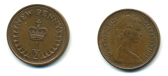 Великобритания 1/2 пенни 1973 Елизавета II (1952-2022) КМ 914, Spink 4239 бронза 4110-1653