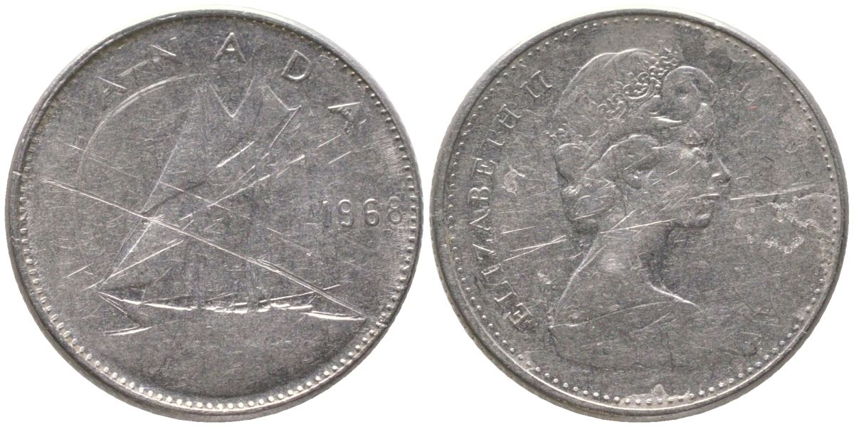Канада 10 центов 1968 KM 73 никель 201-147