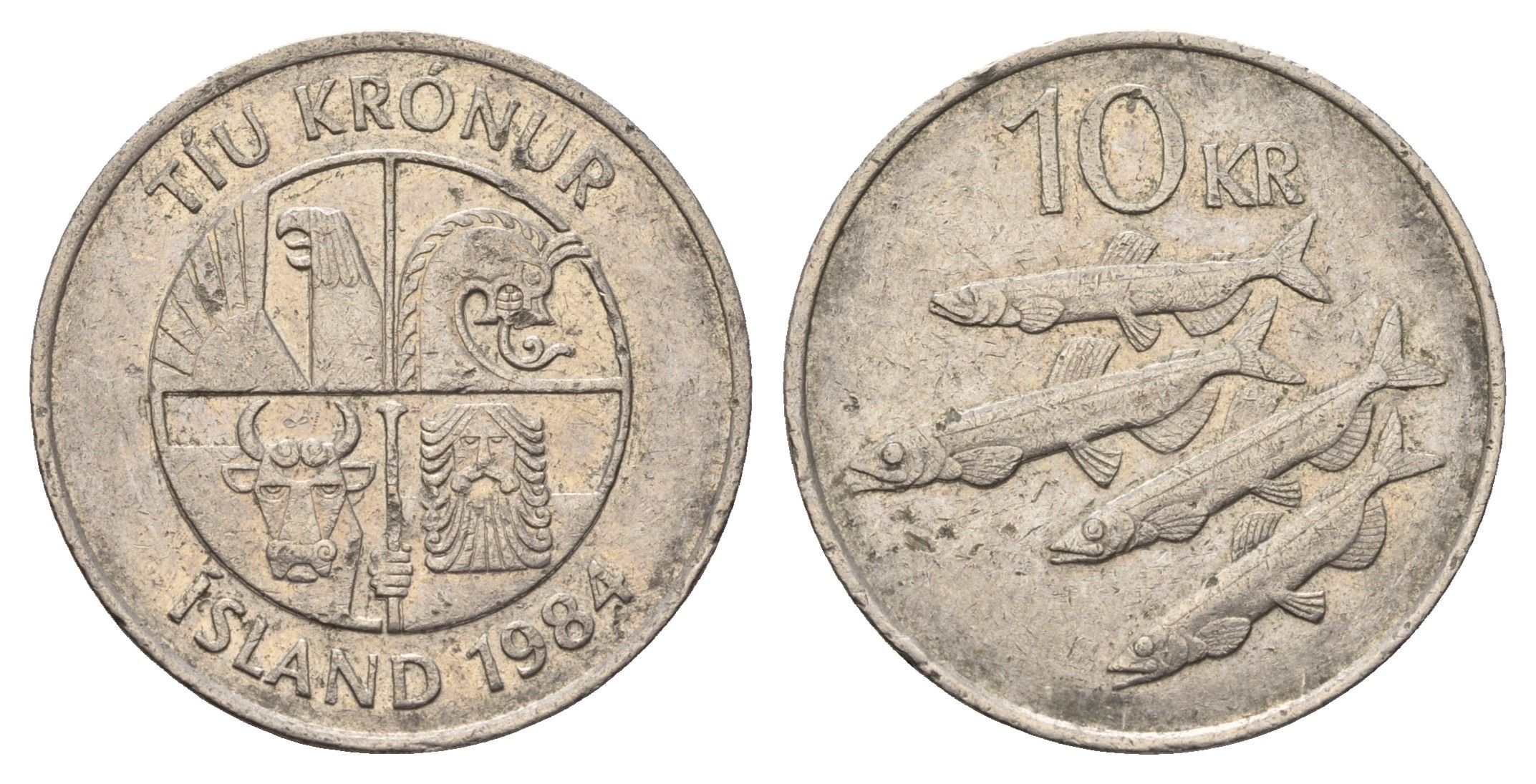 Исландия 10 крон 1984 рыбы KM 29.1 медно-никель 4582-337