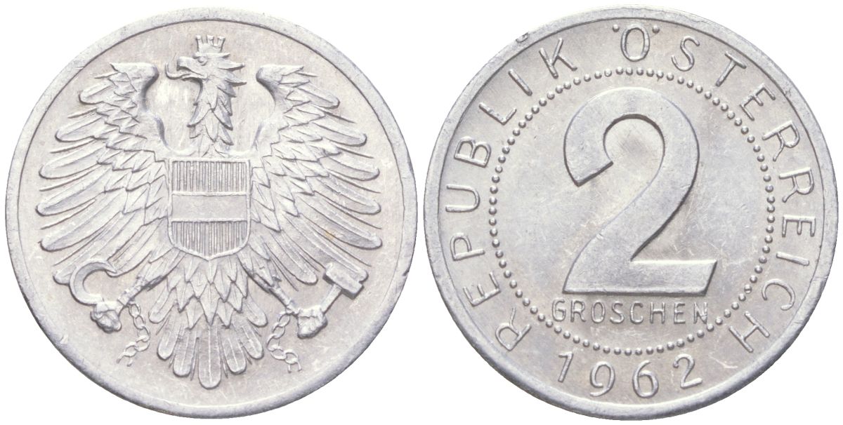 Австрия 2 гроша 1962 KM 2876 алюминий aUNC 4613-1152