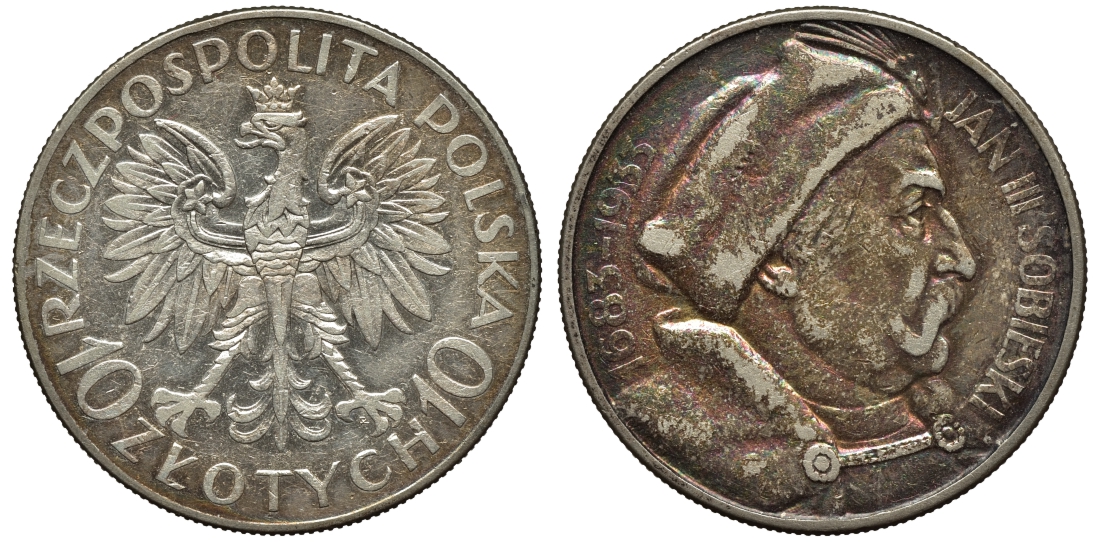 ПОЛЬША 10 ЗЛОТЫХ 1933 w, ЯН III СОБЕСКИЙ, ПОБЕДА НАД ТУРКАМИ KM 23 серебро 02-119-46