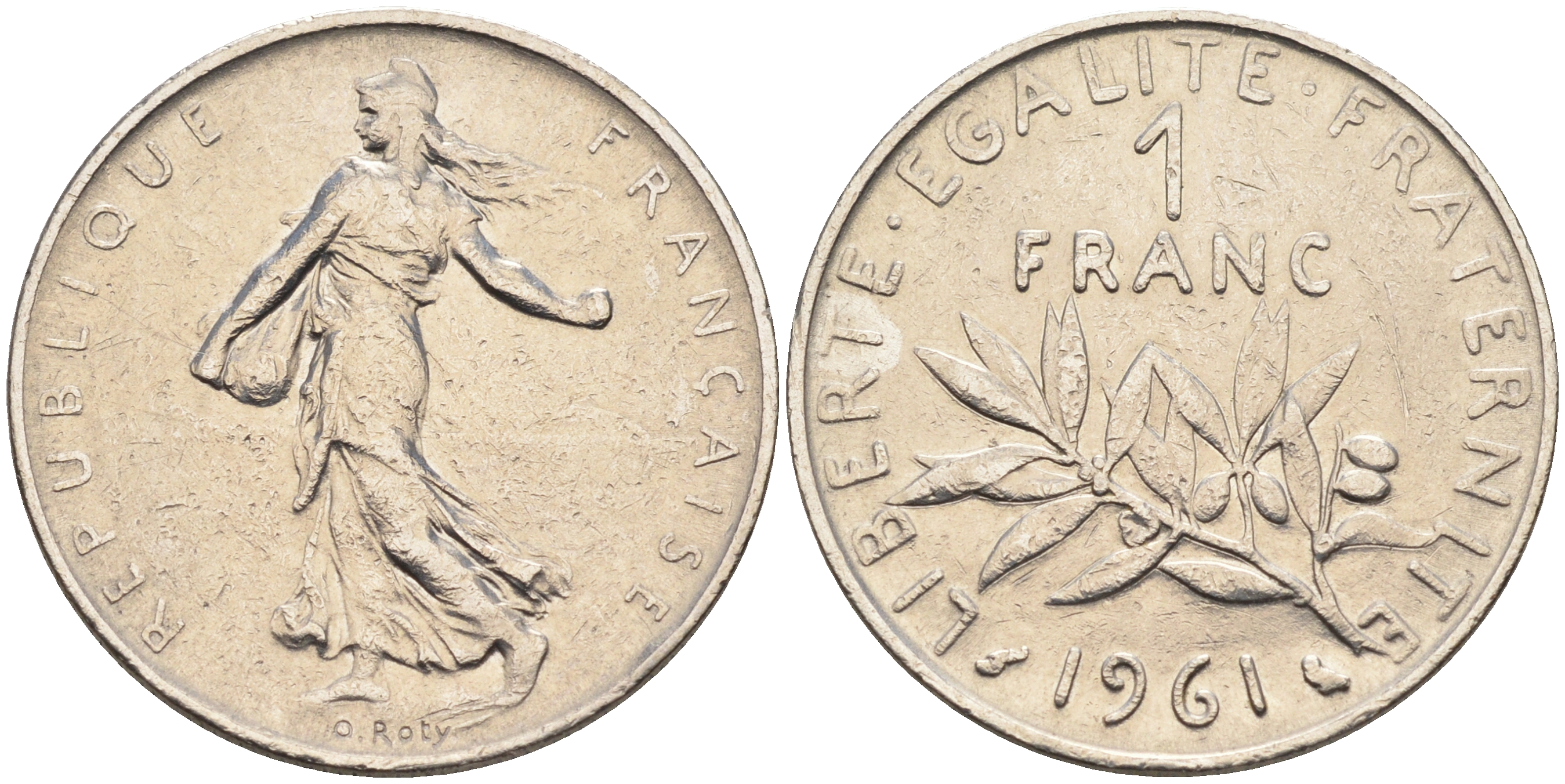 Франция 1 франк 1961 сеятель KM 925.1 никель    4177-235