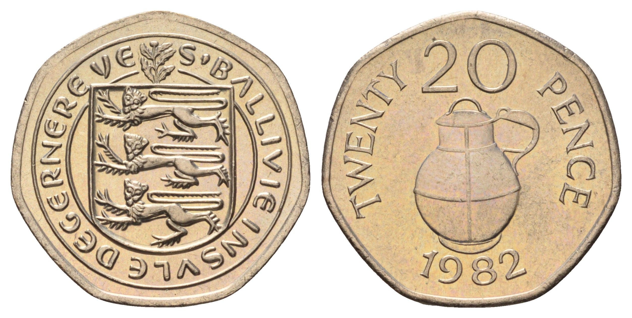 Гернси 20 пенсов 1982 KM 38 медно-никель UNC 4682-512