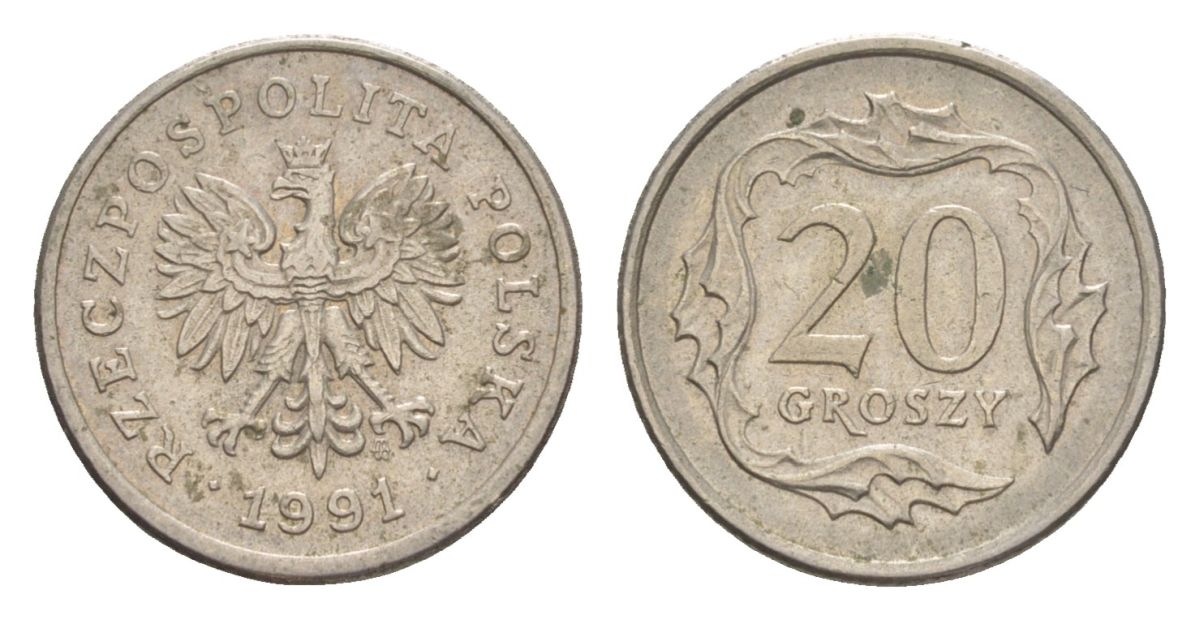 Польша 20 грошей 1991 Y 280 медно-никель 4625-1116