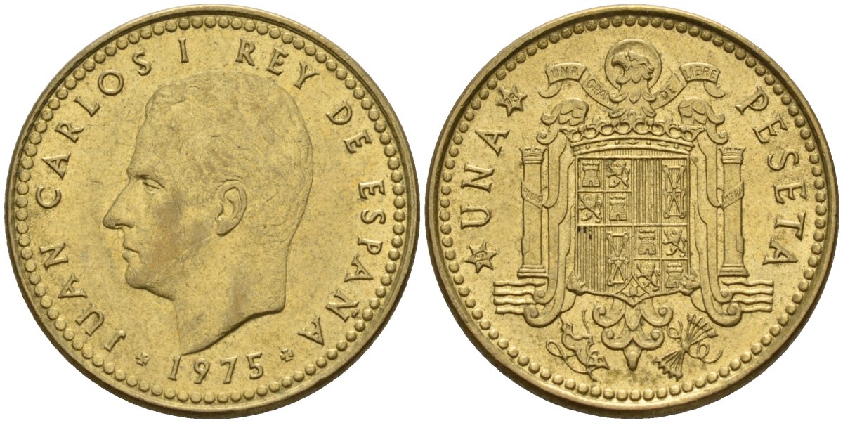 Испания 1 песета 1975 (76) Хуан Карлос I (1975-2001) KM 806 алюминиевая бронза 4155-427