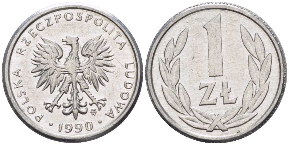 ПОЛЬША 1 ЗЛОТЫЙ 1990 MW KM 49.3 алюминий 201-529