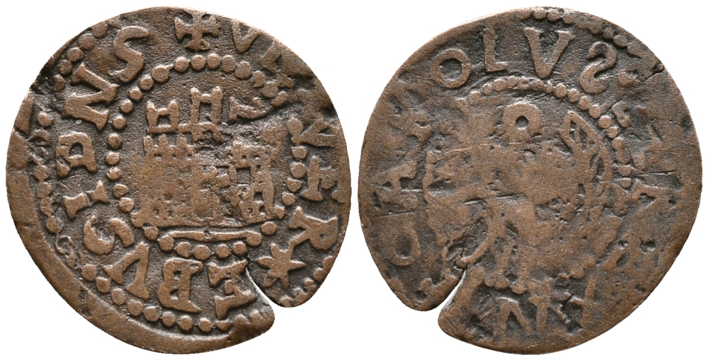 Испания, Арагон 6 динеро ND Карл II (1665-1700), монетный двор Ибица KM 8 медь    100-756