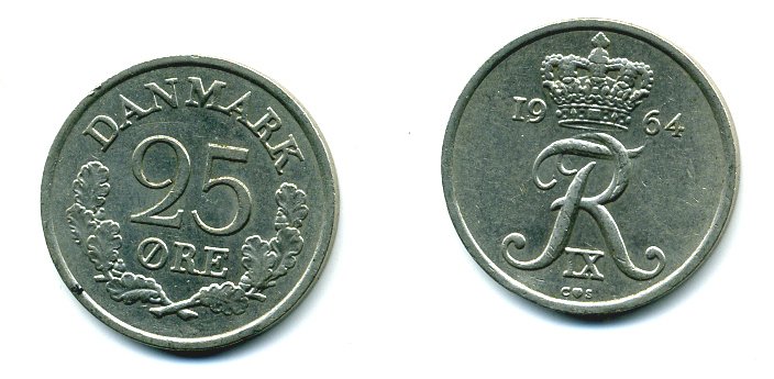 ДАНИЯ 25 ЭРЕ 1964 KM 850 медно-никель 04-921