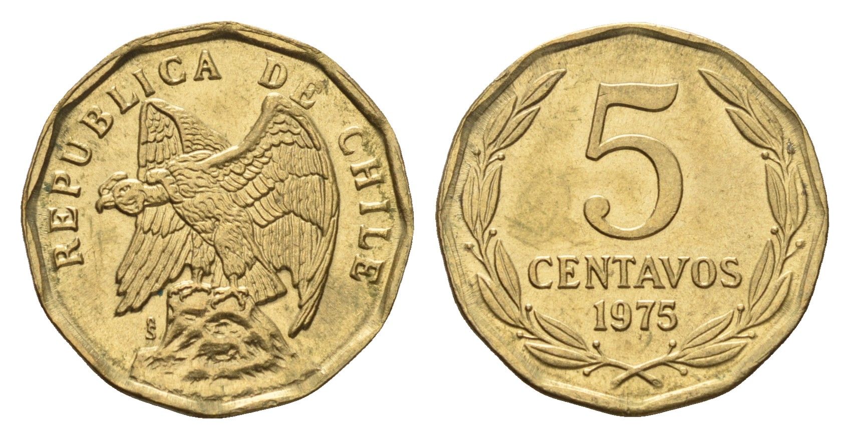 Чили 5 сентаво 1975 KM 204 алюминиевая бронза UNC 4685-829