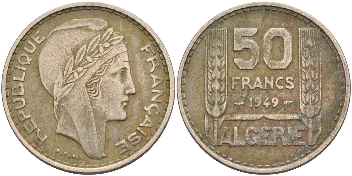 Алжир, Французский 50 франков 1949 KM 92 медно-никель 4126-921