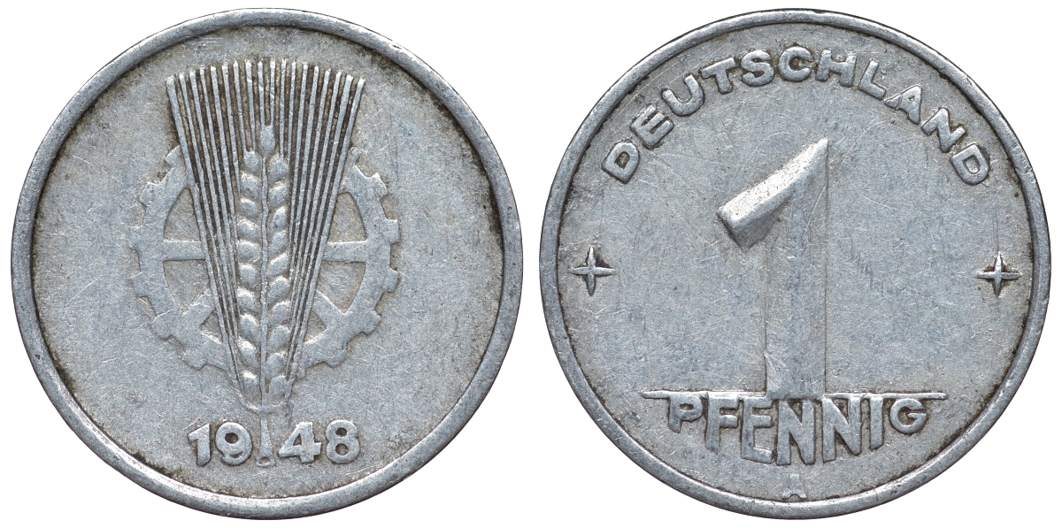 ГДР 1 пфенниг 1948 A KM 1 алюминий 4118-1031