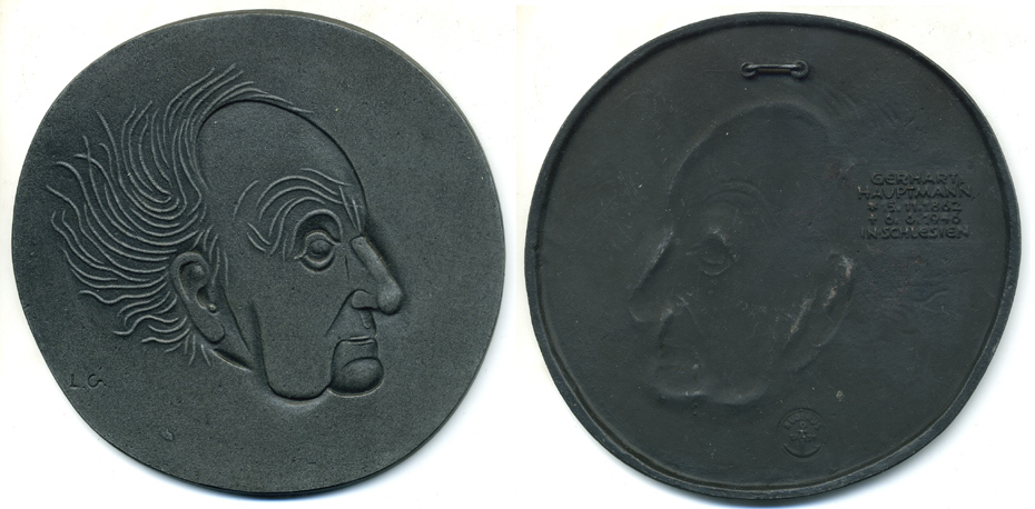 Германия плакетка 1931 Гете, Gerhart Hauptmann 1862-1946 in Schleisien, L.G.. 125 мм., 236 гр. железо 8-1-04-18