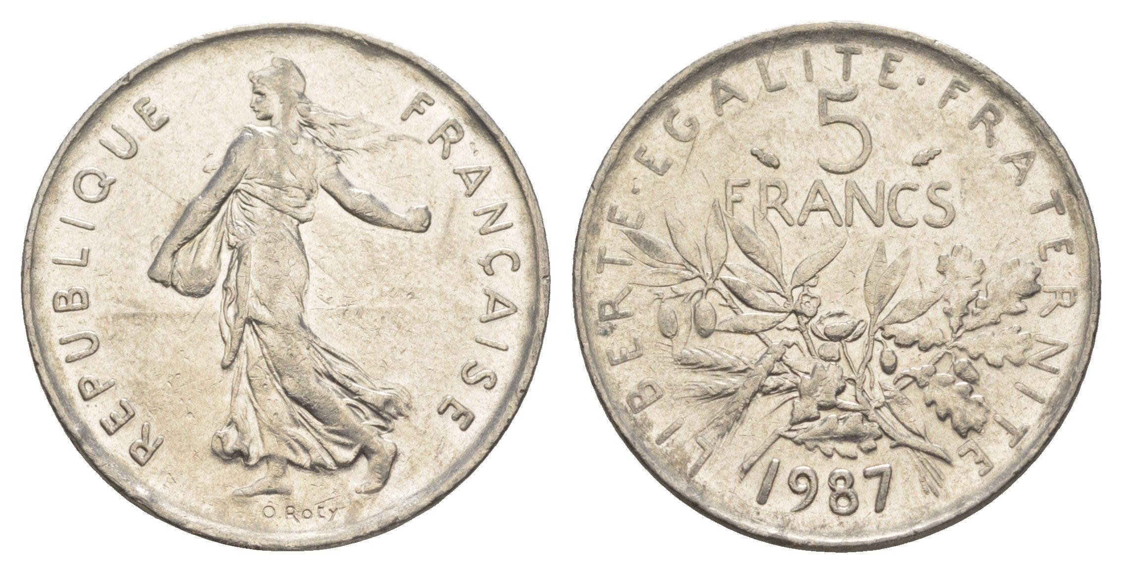 Франция 5 франков 1987 сеятель KM 926a медно-никель плакированный никелем 4385-921