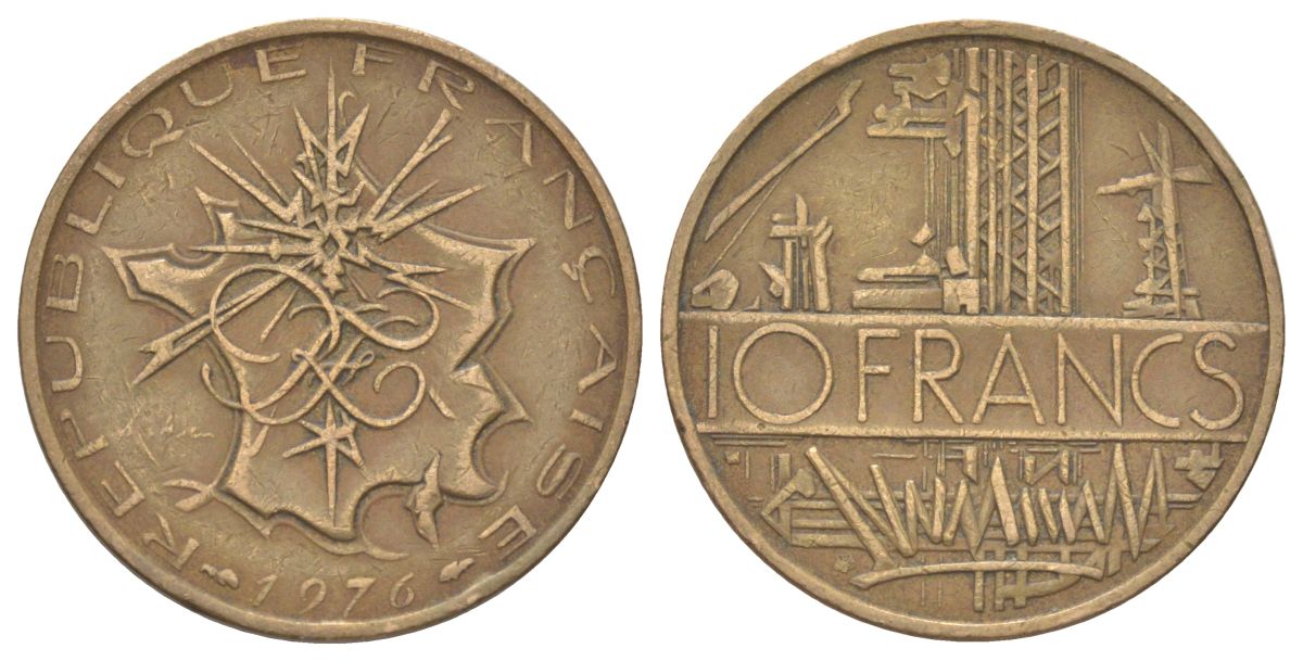 Франция 10 франков 1976 тип Матье KM 940, Le Franc 365.7-8 медь алюминий никель 4628-1043
