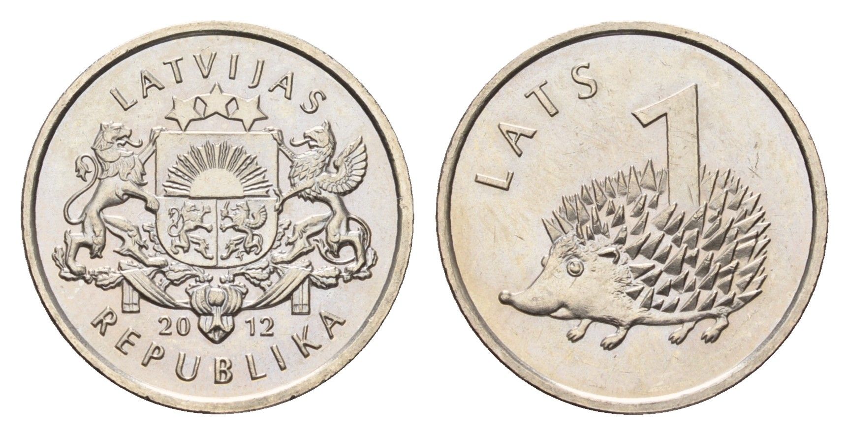 Латвия 1 лат 2012 Ежик KM 135 медно-никель UNC 4679-367