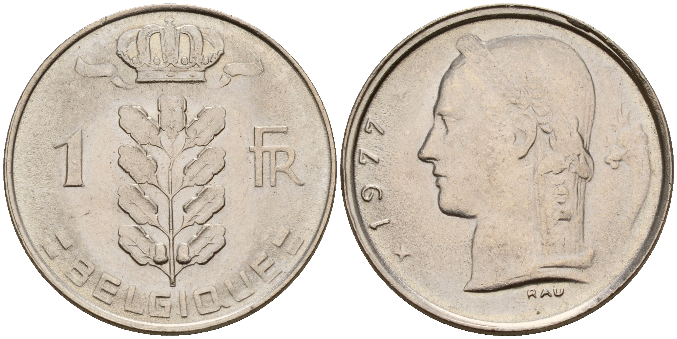 Бельгия 1 франк 1977 Belgique, Бодуэн I (1951-1993) KM 142.1 медно-никель  UNC  4187-113