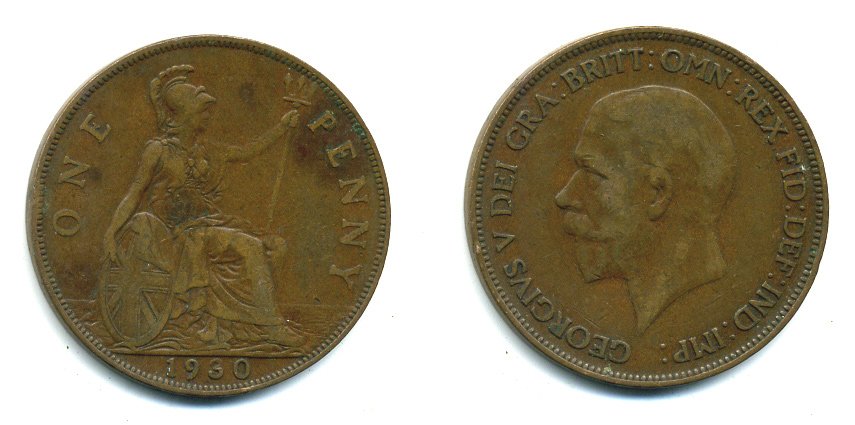 Великобритания 1 пенни 1930 Георг V (1910-1936) КМ 838, Spink 4055 бронза 41-1111