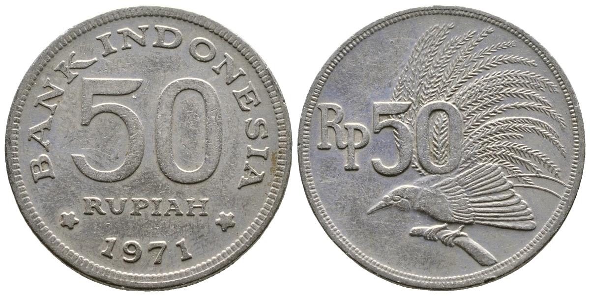 Индонезия 50 рупий 1971 райская птица KM 35 медно-никель 89-642