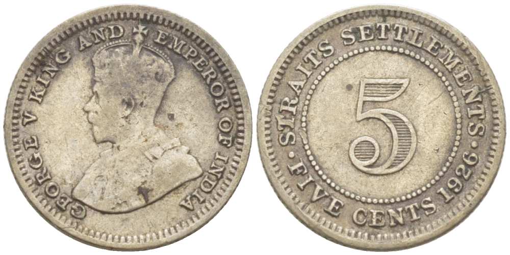Стрейтс-Сетлментс 5 центов 1926 Георг V (1910-1936) KM 36 серебро 218-839