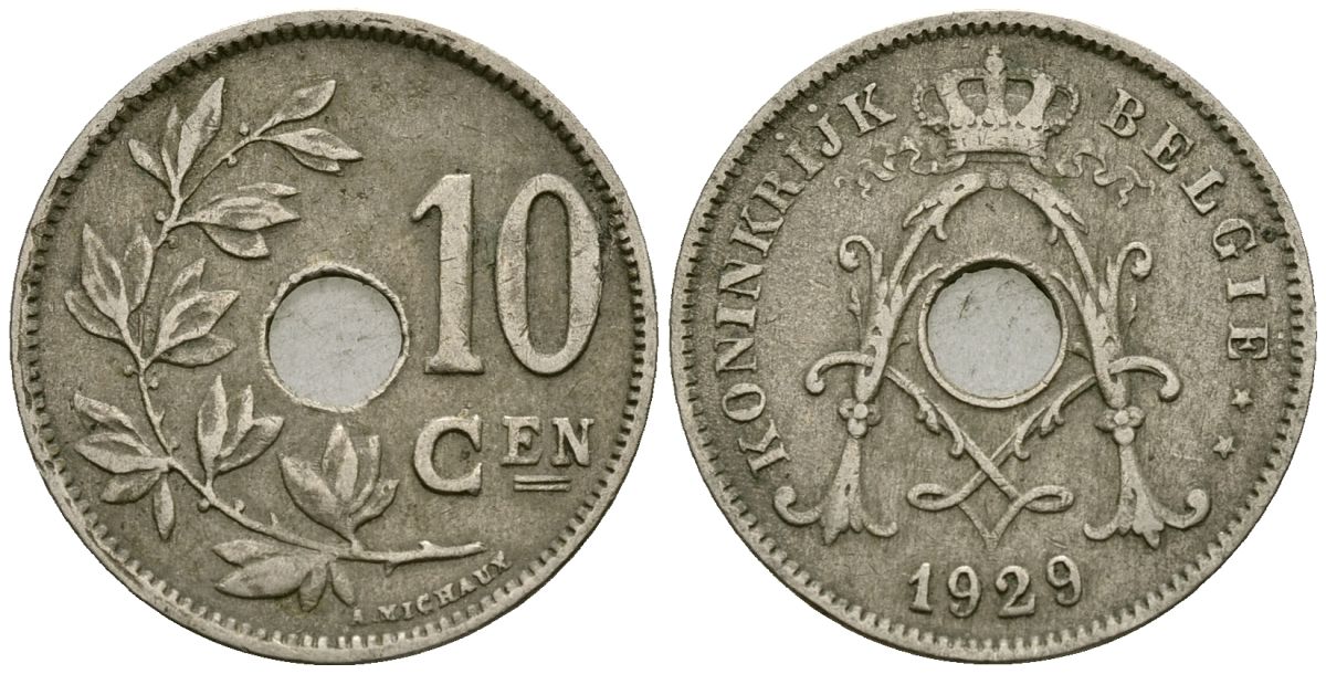 Бельгия 10 сантимов 1929 Belgie KM 86 медно-никель 4395-747