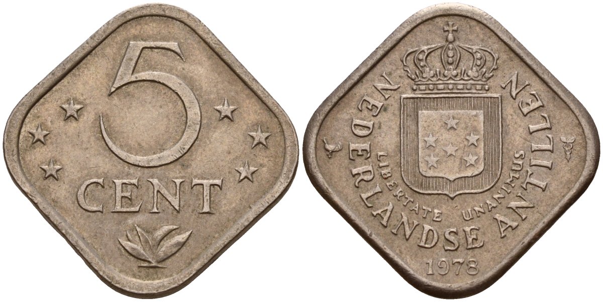 Нидерландские Антилы 5 центов 1978 Юлиана (1948-1980) KM 13 медно-никель 4141-157