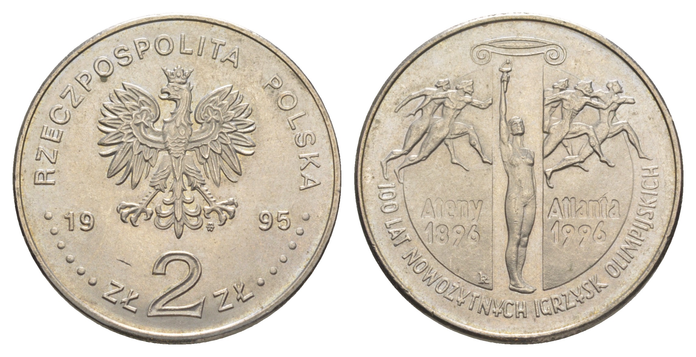 Польша 2 злотых 1995 100 лет Олимпийским играм современности KM 300 медно-никель  UNC 413-5412