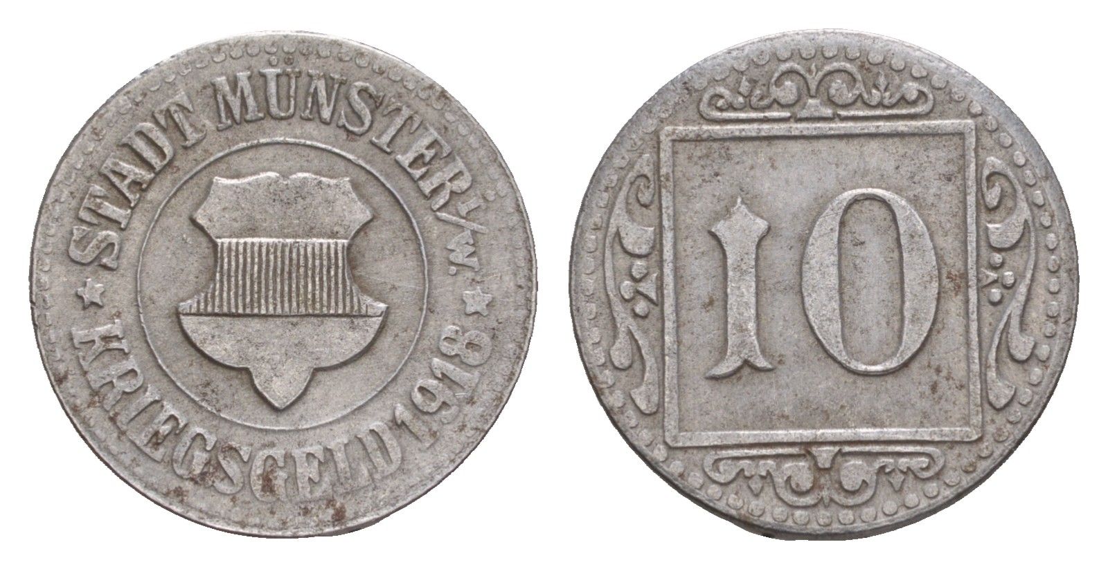 Мюнстер 10 пфеннигов 1918 Funck 350.3A, Men18 22668.1 железо 4659-315