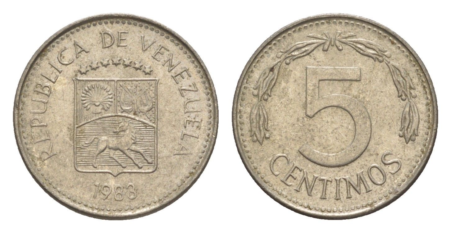 Венесуэла 5 сентимо 1983 Y 49a сталь плакированная никелем 4580-139
