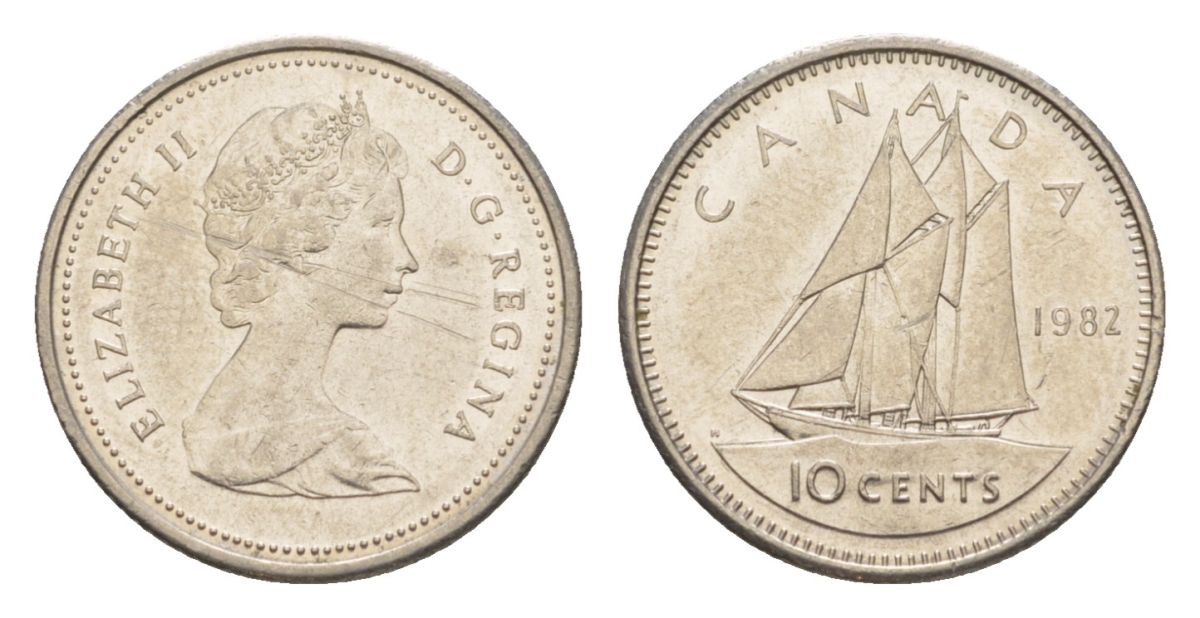 Канада 10 центов 1982 Елизавета II (1952-2022), парусник KM 77 никель 4630-832