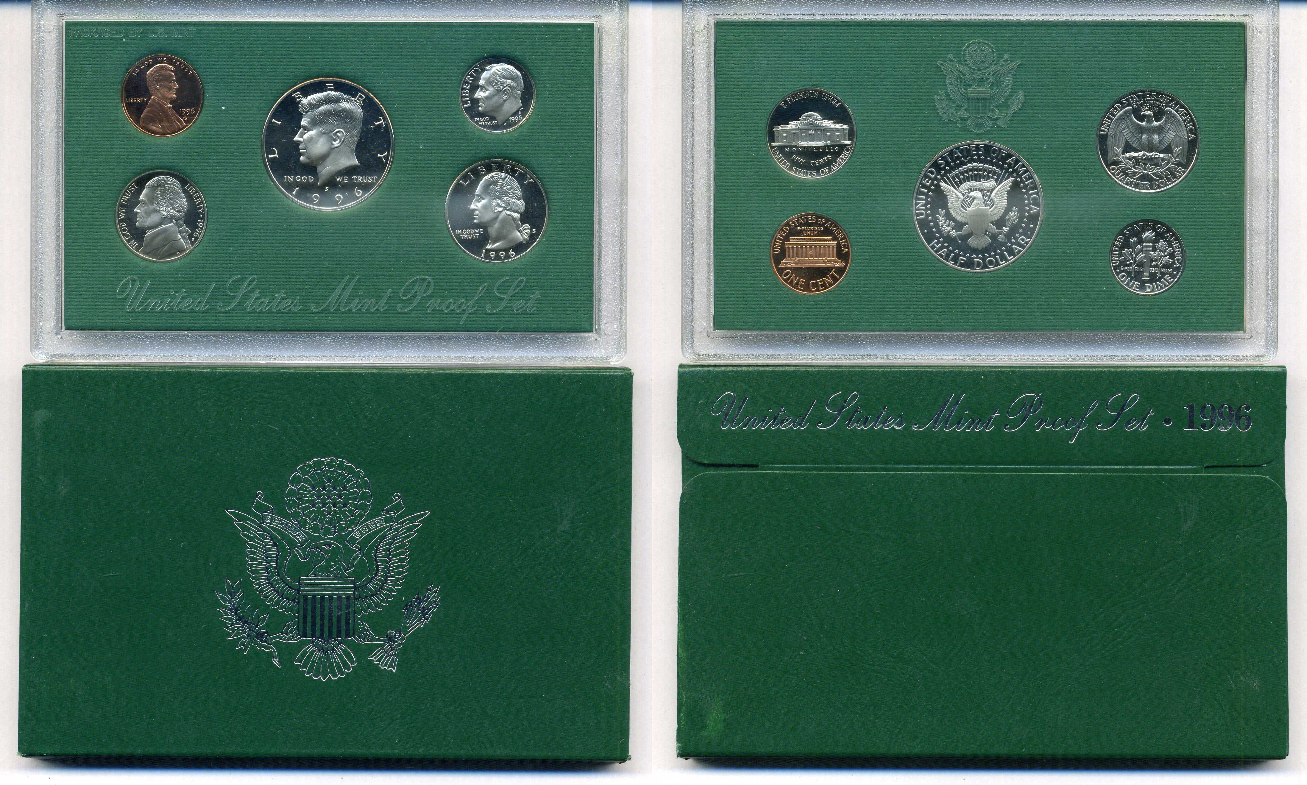 США годовой набор из 5 монет (1, 5, 10, 25 и 50 центов) 1996 в оригинальной упаковке KM PS185 (164a, A192, 195a, 201b и 202b) PROOF 8-2-02-44
