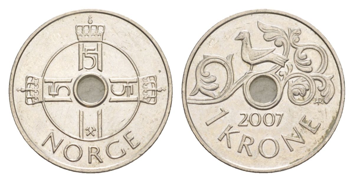 Норвегия 1 крона 2007 Харальд V (1991-) KM 462 медно-никель 4635-744