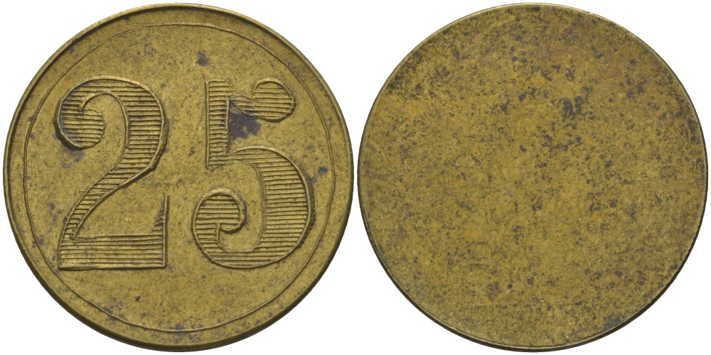 ФРАНЦИЯ 25 САНТИМОВ ND ПЛАТЕЖНЫЙ ЖЕТОН НАЧАЛА XX ВЕКА, ОДНОСТОРОННИЙ, ДИАМЕТР 24 ММ. латунь 98-922