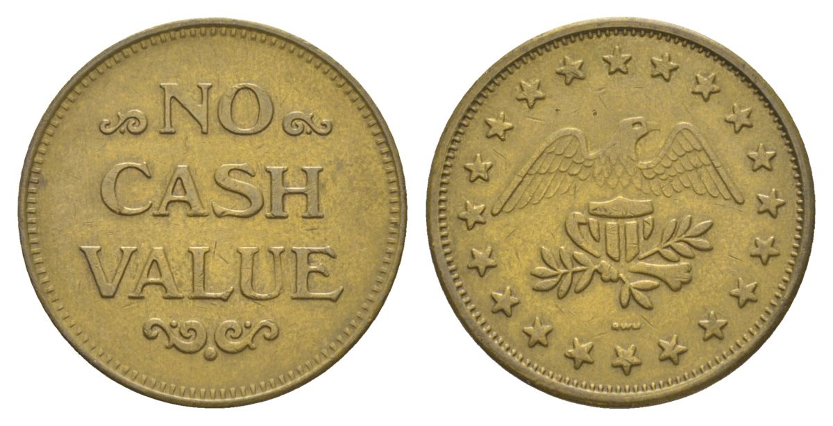 США игровой жетон без денежной стоимости (No Cash Value) диаметр 24,5 мм, вес 5,2 гр латунь 4629-553