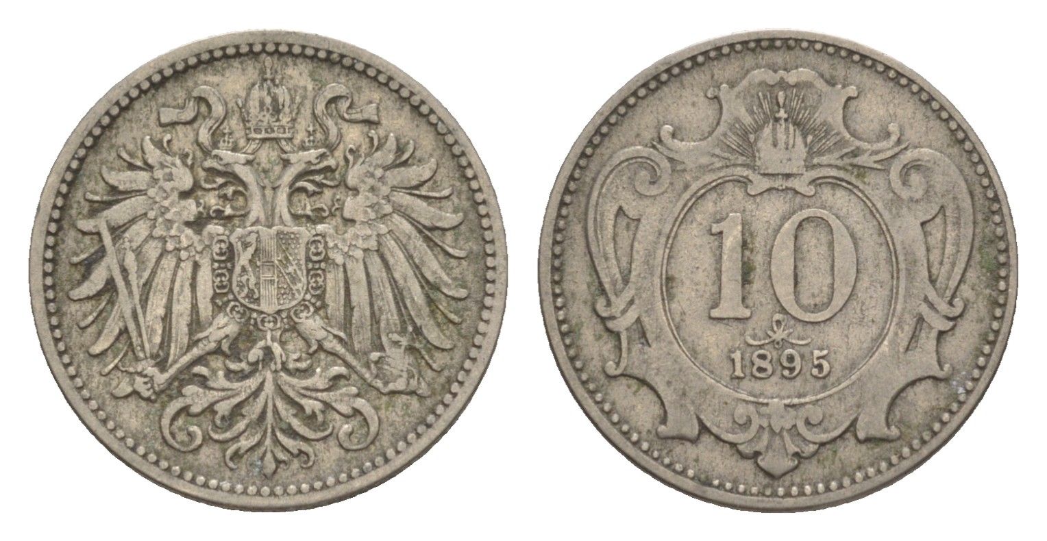 Австрия 10 геллеров 1895 Франц Иосиф I (1848-1916) KM 2802 никель 4639-1037