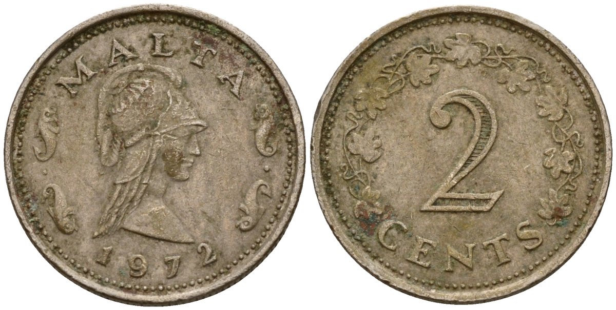 Мальта 2 цента 1972 Пентесилея, царица амазонок KM 9 медь цинк 4154-635