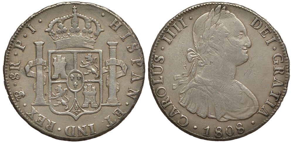 Боливия 8 реалов 1808 PJ, Карлос IV (1788-1808) KM 73.1 серебро 06-271-25