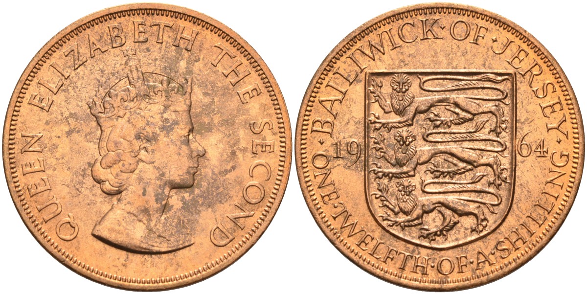 Джерси 1/12 шиллинга 1964 Елизавета II (1952-2022) KM 21 бронза aUNC 4367-312