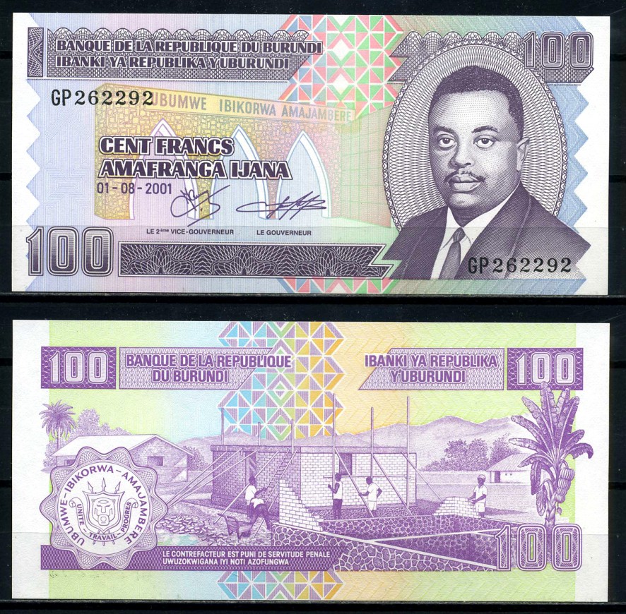 Бурунди 100 франков 2001 Кронпринц Луи Рвагасоре, строительство дома Pick 37 c бумага UNC (пресс) 6317-38-5-1