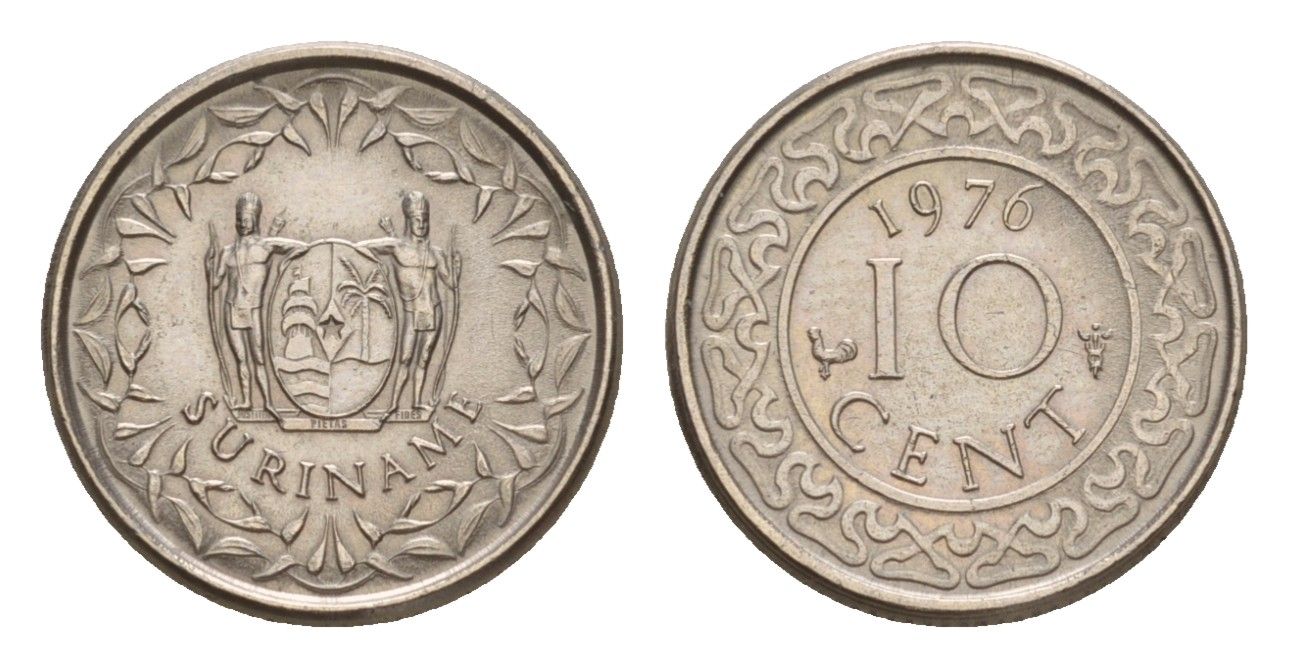Суринам 10 центов 1976 KM 13 медно-никель 4649-968
