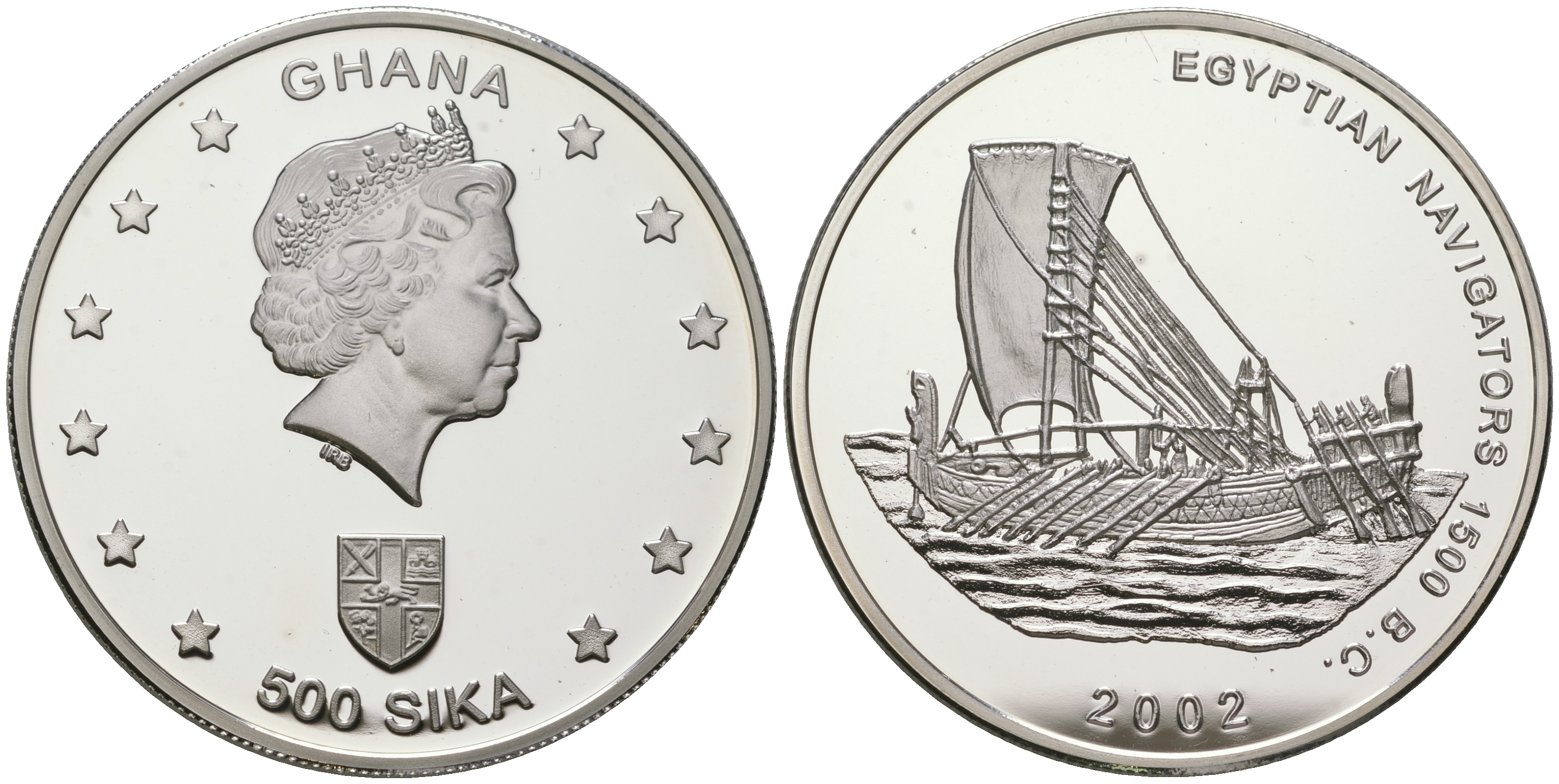 Гана 500 сика 2002 Египетские мореплаватели X 17 серебро PROOF 11-170-22