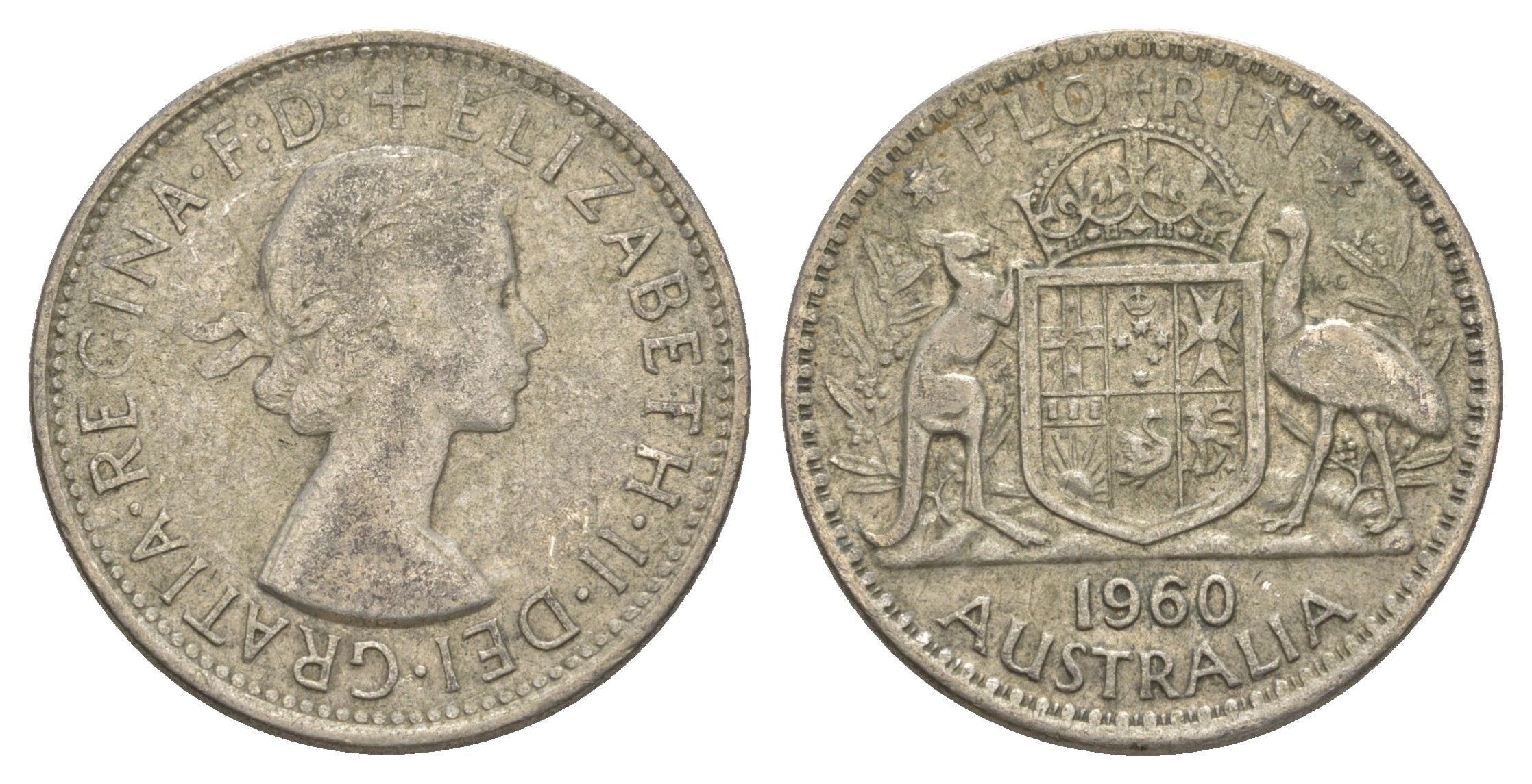 Австралия флорин = 2 шиллинга 1960 Елизавета II (1952-2022) KM 60 серебро 4652-153
