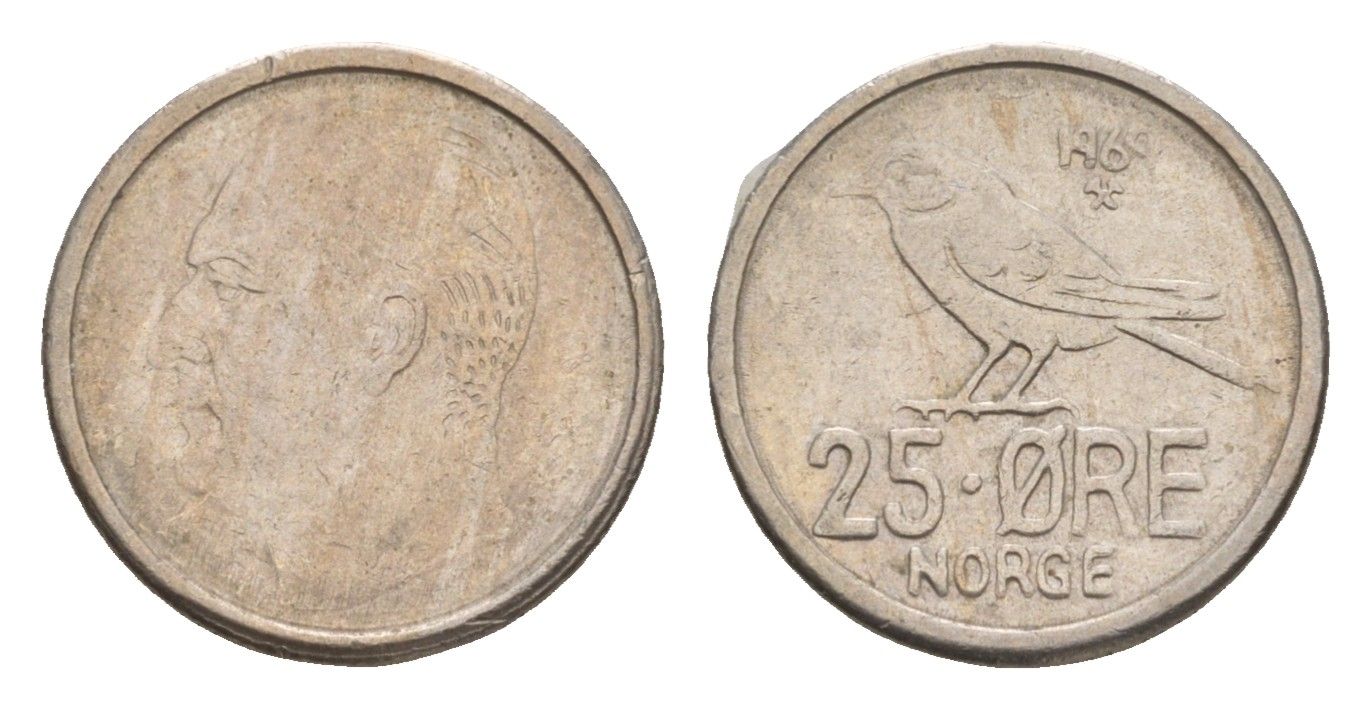 Норвегия 25 эре 1969 Улаф V (1958-1991), синица KM 407 медно-никель 4658-132